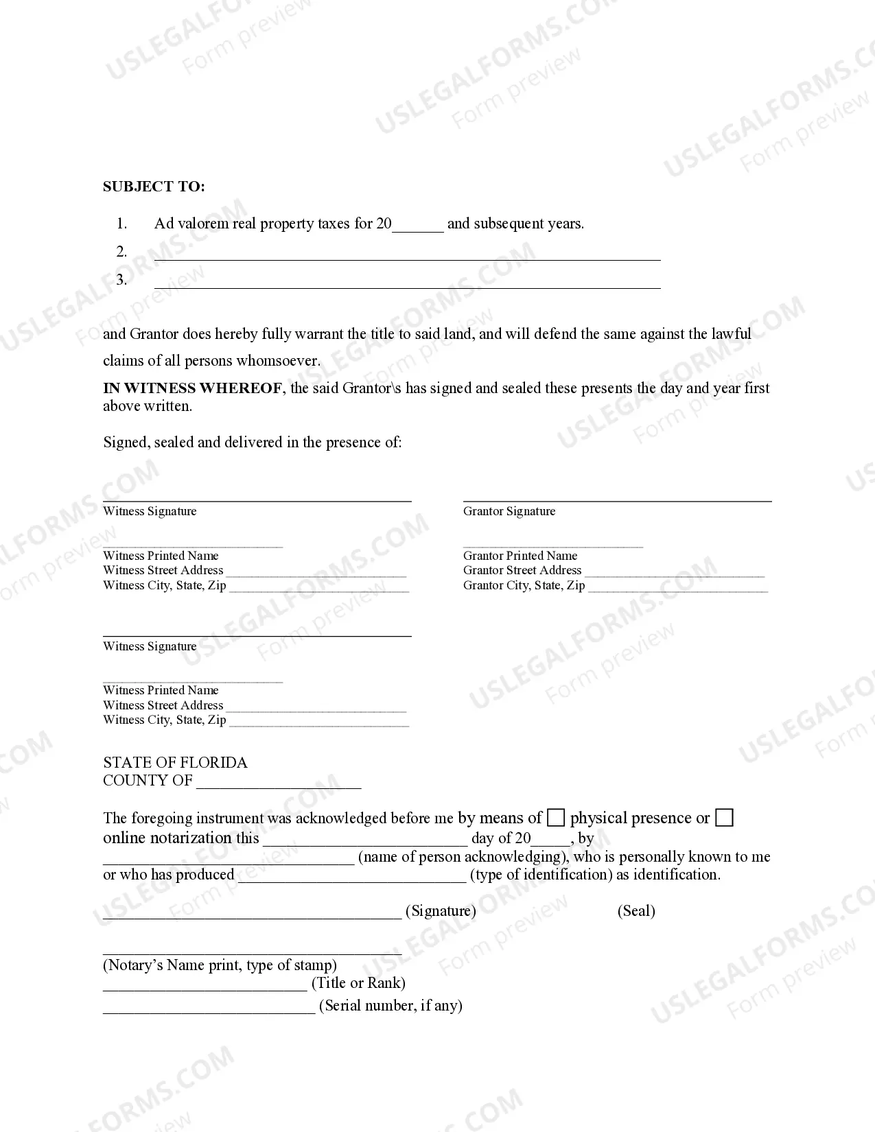 Preview Florida Gift Deed for Individual to Individual