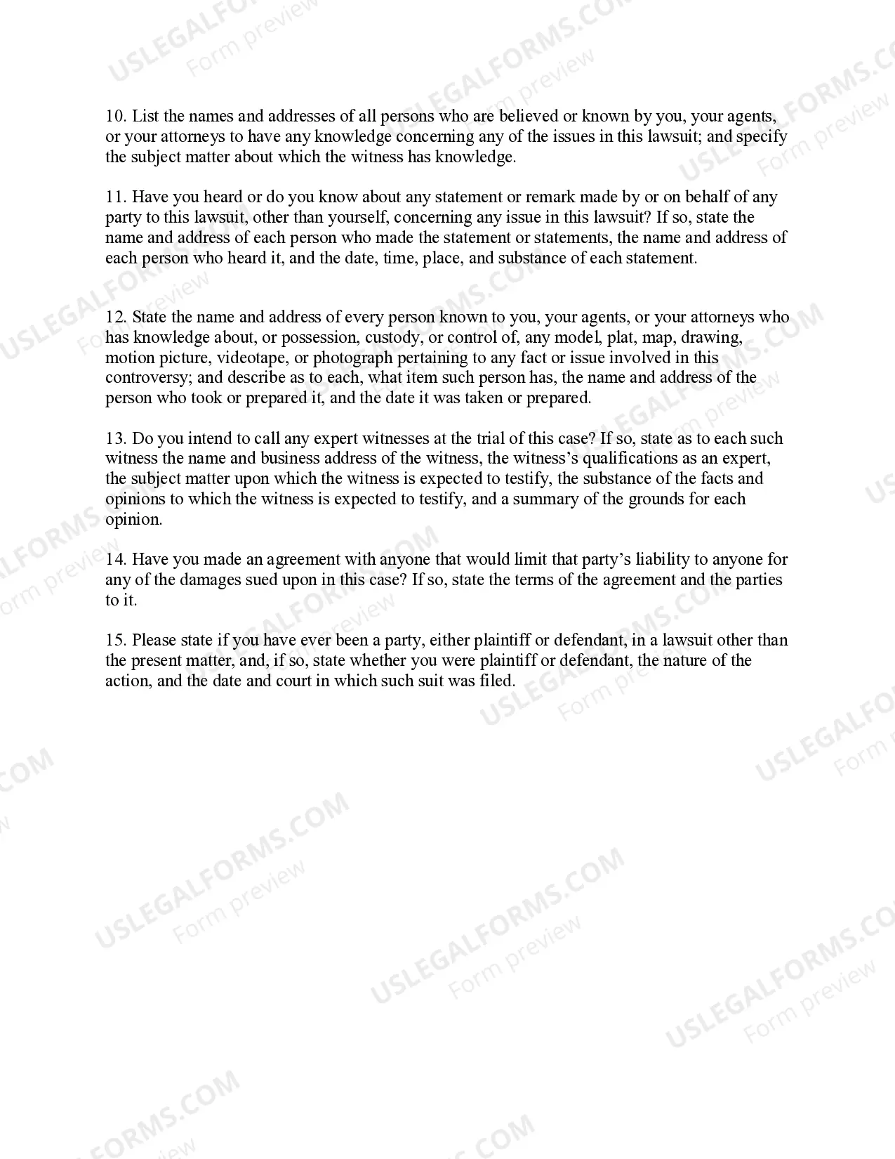 Preview Discovery Interrogatories from Defendant to Plaintiff - Personal Injury