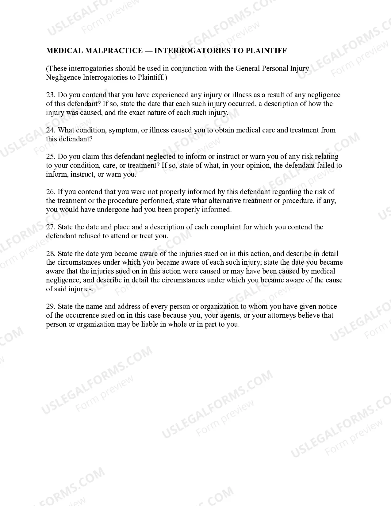 Preview Discovery Interrogatories from Plaintiff to Defendant - Personal Injury