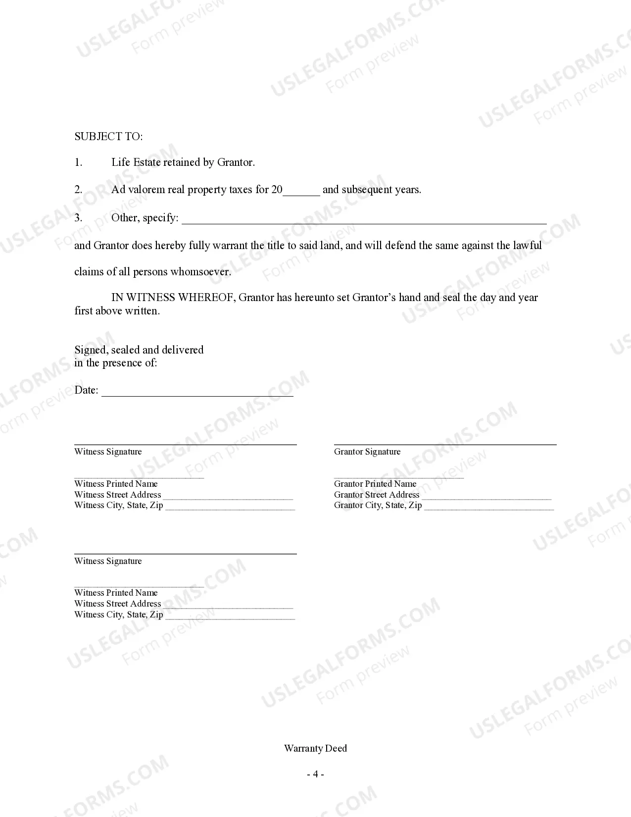 Preview Warranty Deed - Individual to Individual with Reserved Life Estate
