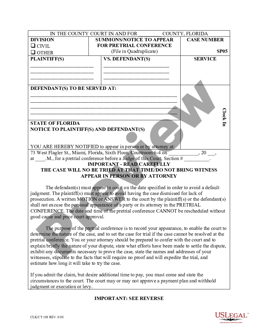 florida-summons-notice-to-appear-for-pretrial-conference-broward-co