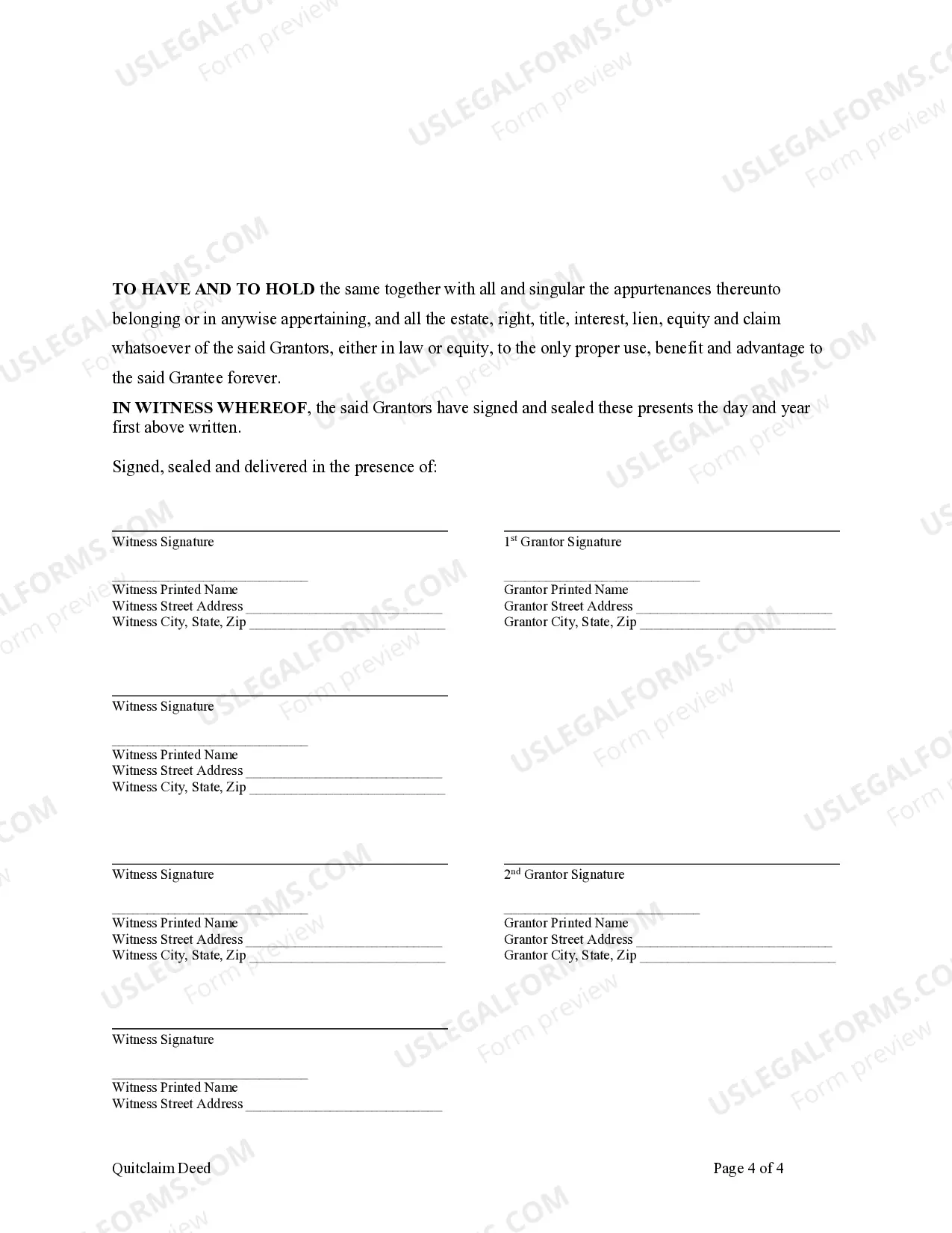 Preview Quitclaim Deed - Three Individuals to One Individual