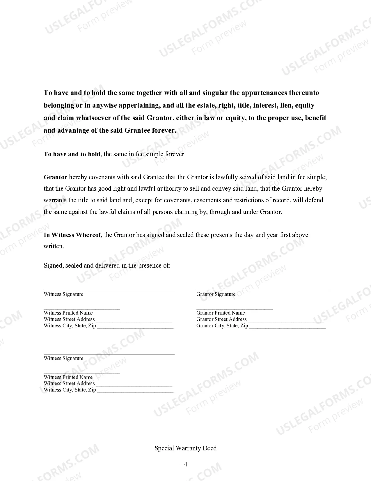 Preview Special Warranty Deed Individual to Trust