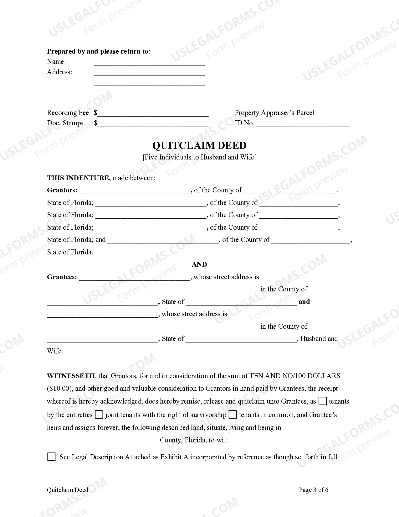 Preview Quitclaim Deed - Five Individuals to Husband and Wife