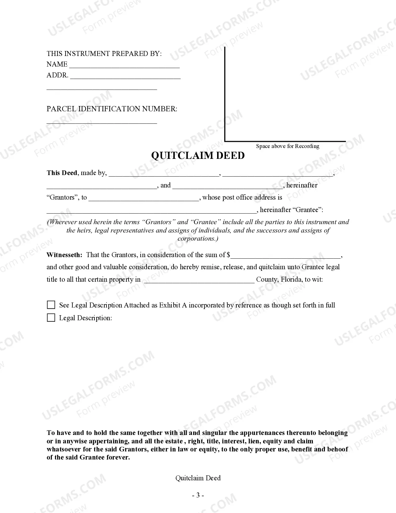 Preview Quitclaim Deed - Four Individuals to One Individual