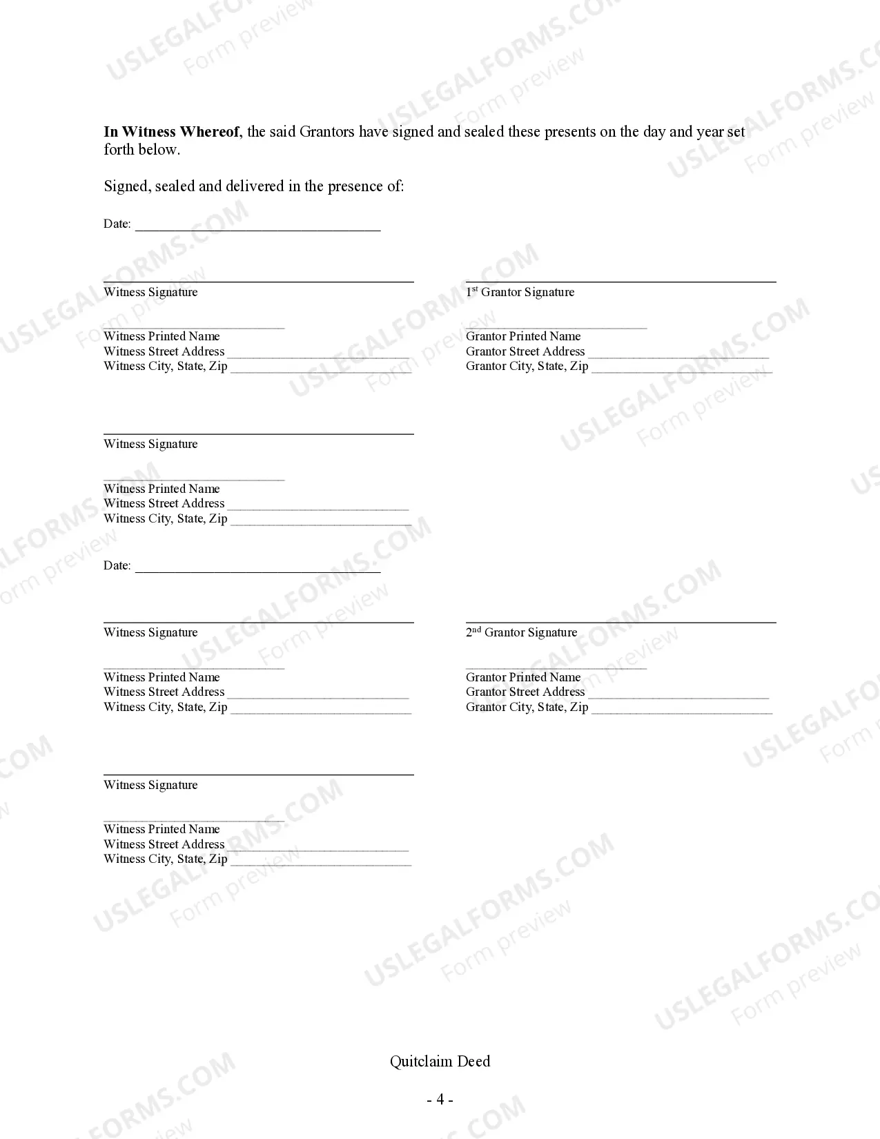 Preview Quitclaim Deed - Four Individuals to One Individual