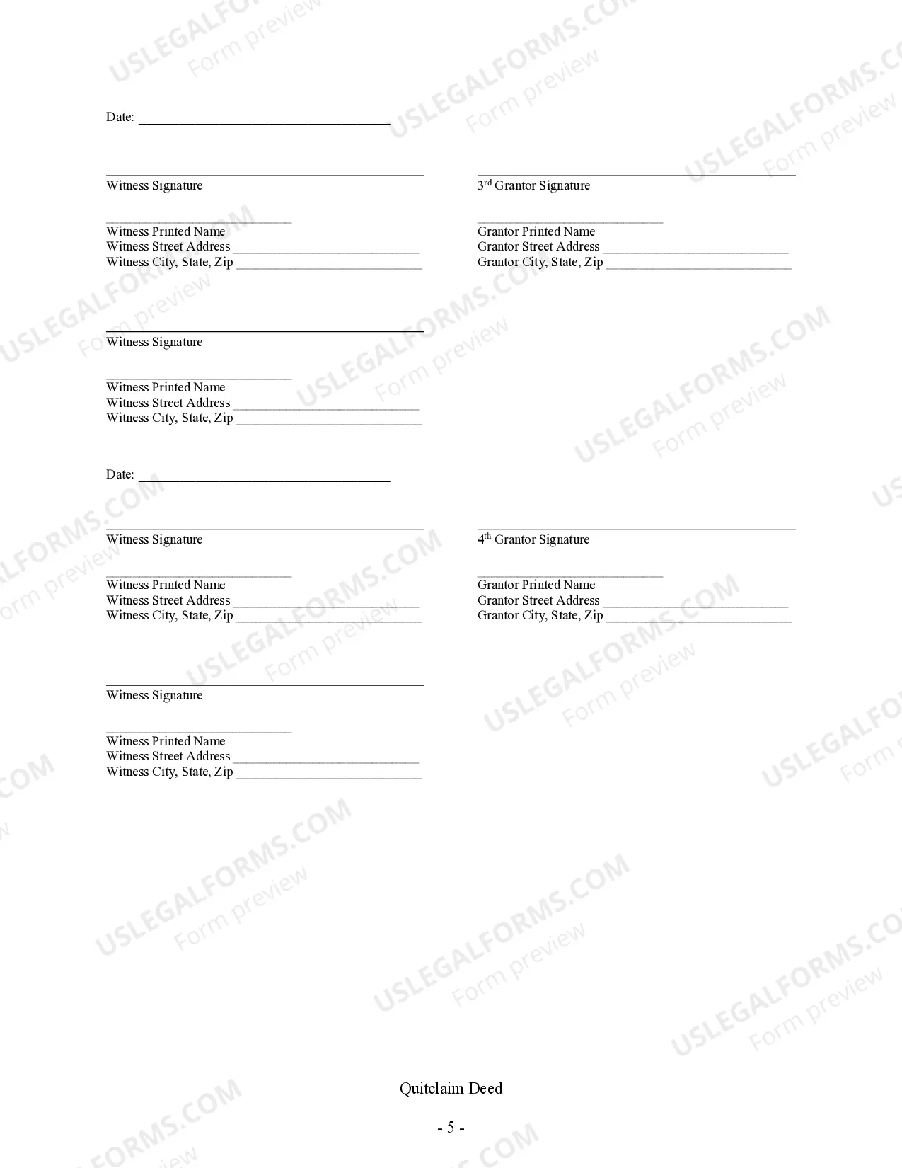 Preview Quitclaim Deed - Four Individuals to One Individual