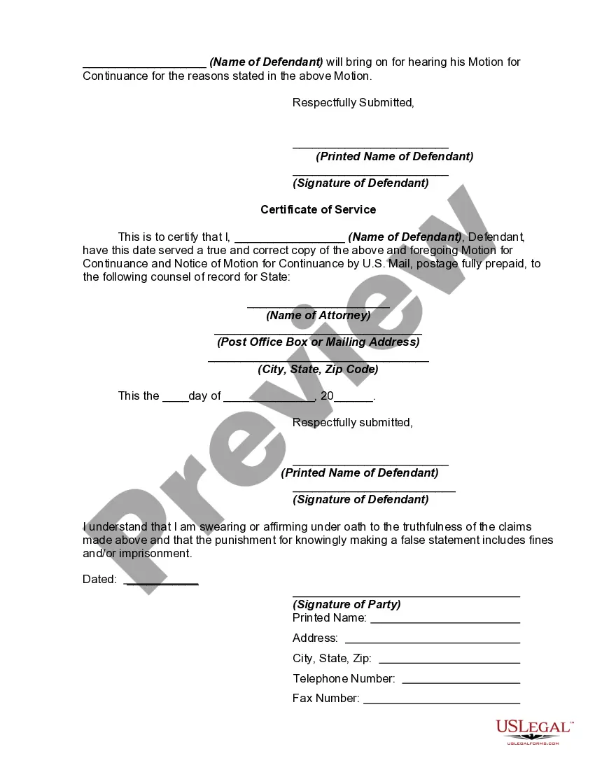 Get Motion for Continuance in order to Continue Settlement Discussions and Notice of Motion Preview Motion for Continuance in order to Continue Settlement Discussions and Notice of Motion