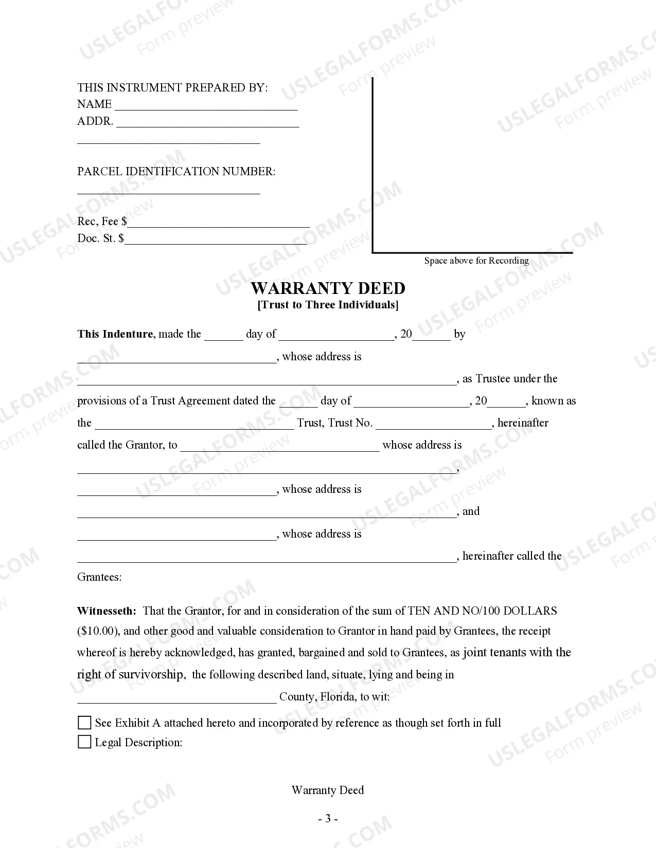Preview Warranty Deed - Trust to Three Individuals