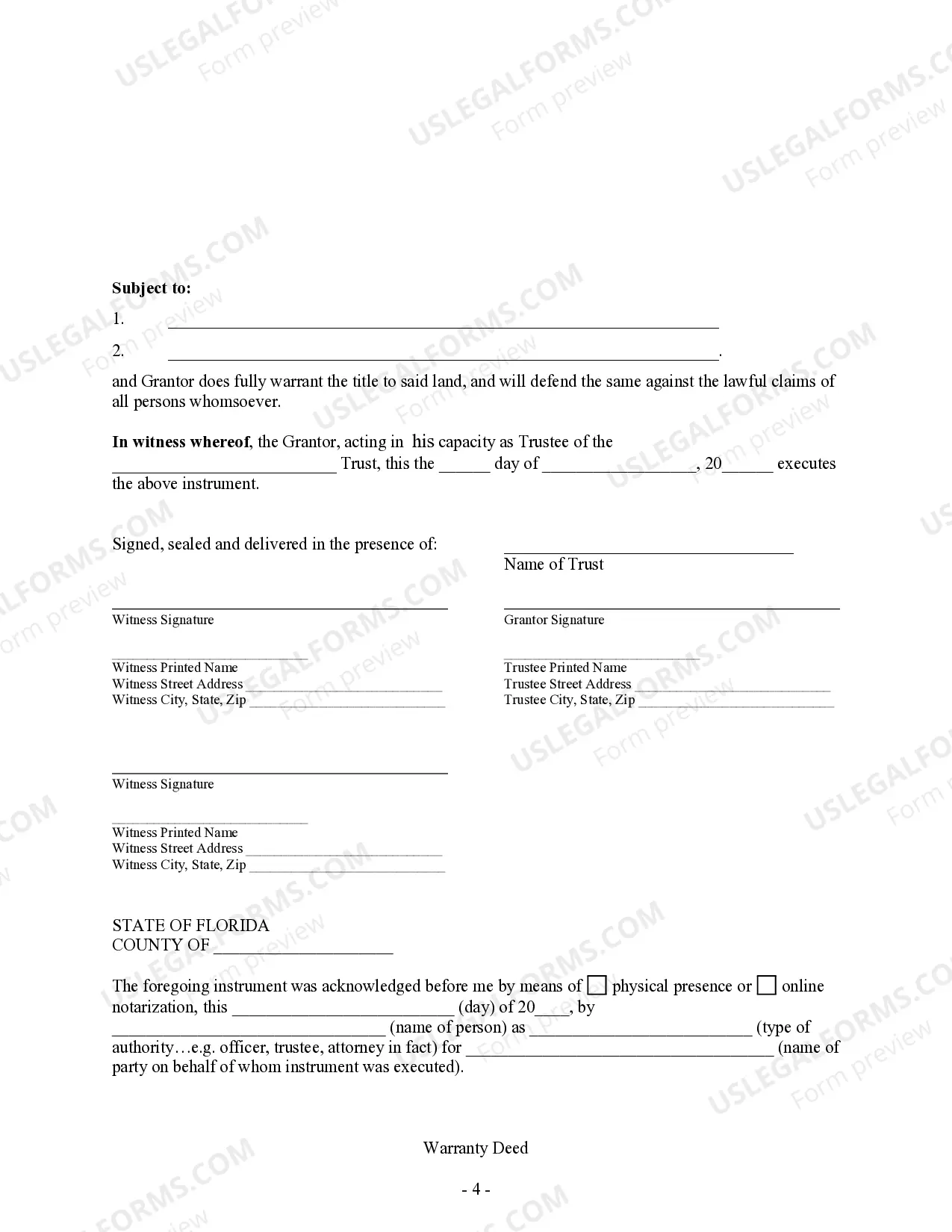 Preview Warranty Deed - Trust to Three Individuals