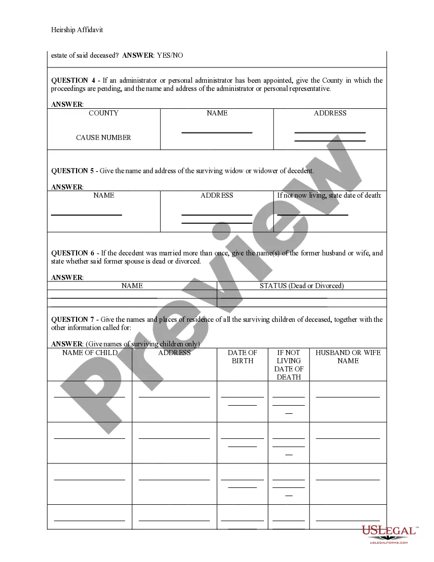 Get Heirship Affidavit - Affidavit of Heirs - Descent Preview Heirship Affidavit - Affidavit of Heirs - Descent