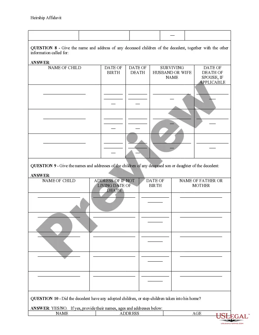 Get Heirship Affidavit - Affidavit of Heirs - Descent Preview Heirship Affidavit - Affidavit of Heirs - Descent