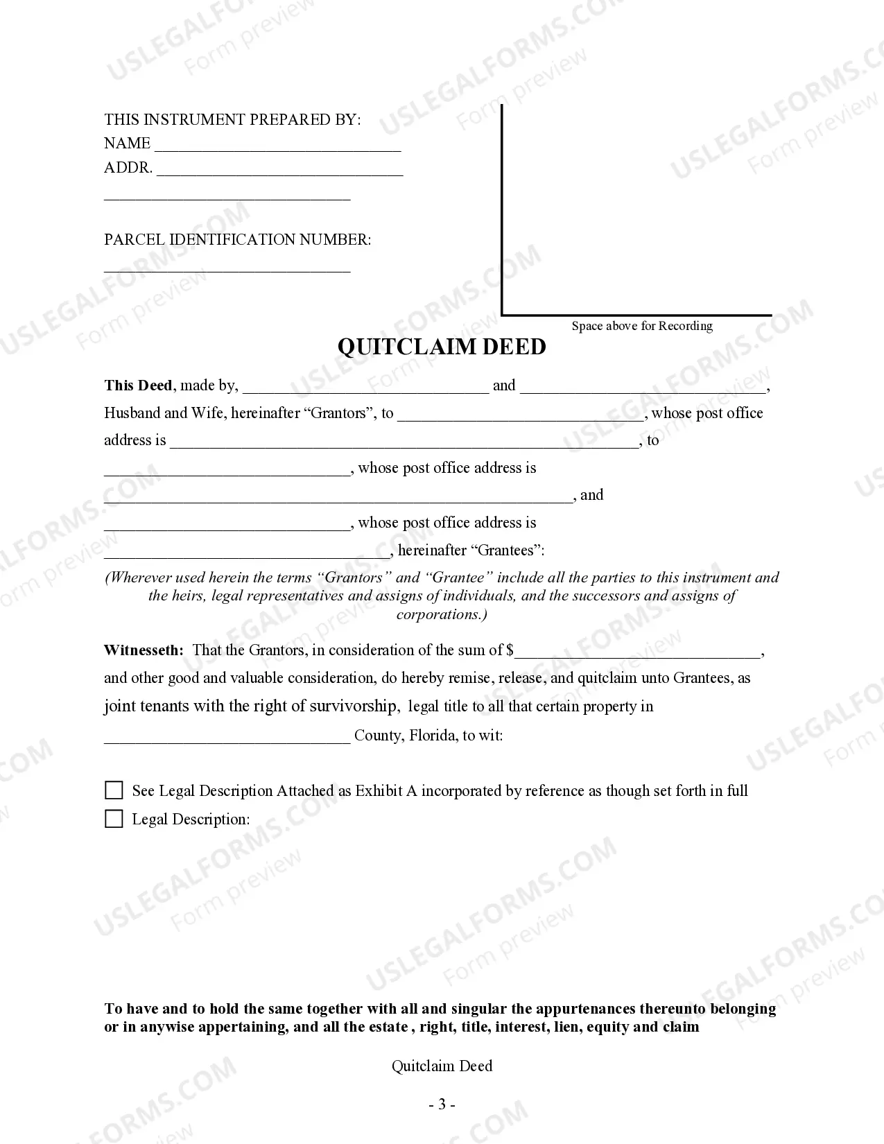 Preview Quitclaim Deed - Husband and Wife to Three Individuals