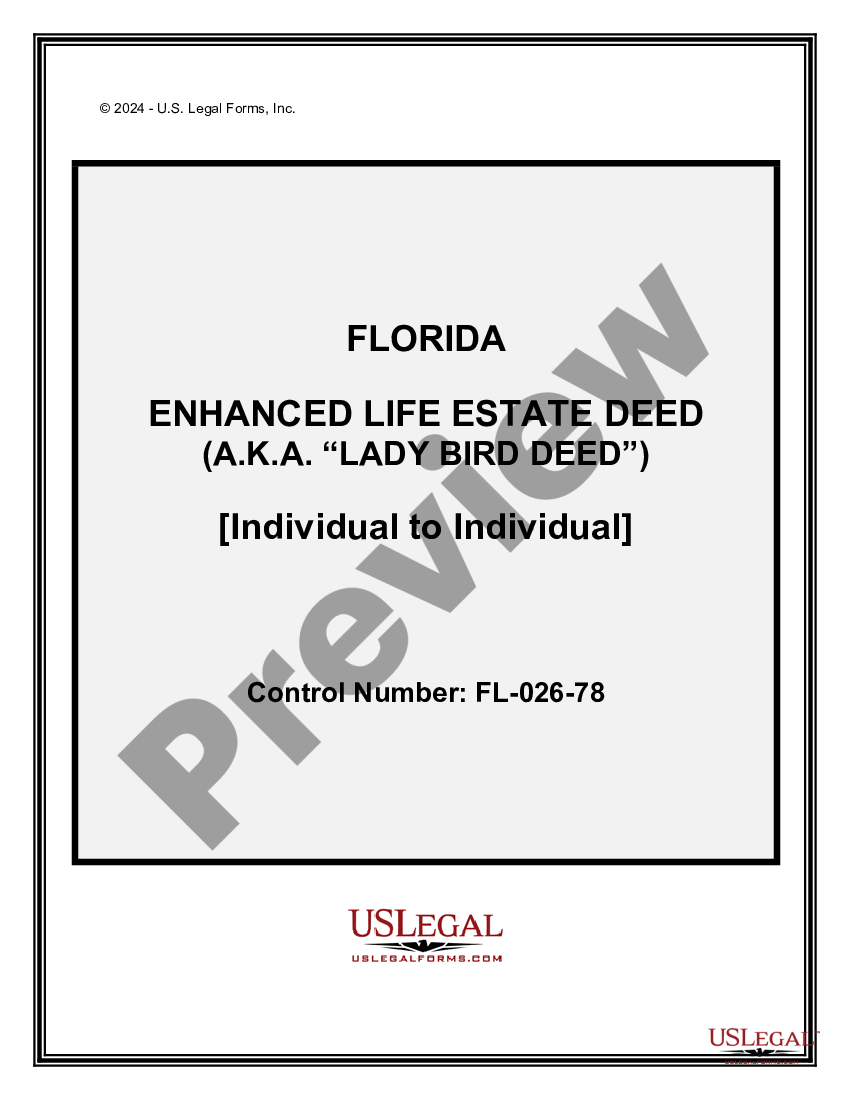 Florida Enhanced Life Estate Or Lady Bird Deed Life Estate Deed US 