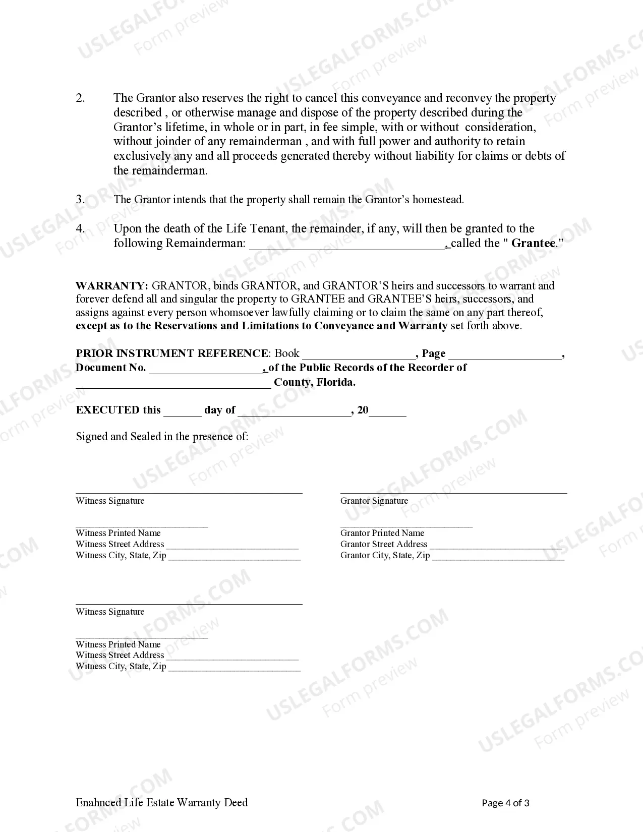 Preview Enhanced Life Estate or Lady Bird Deed - Individual to Individual