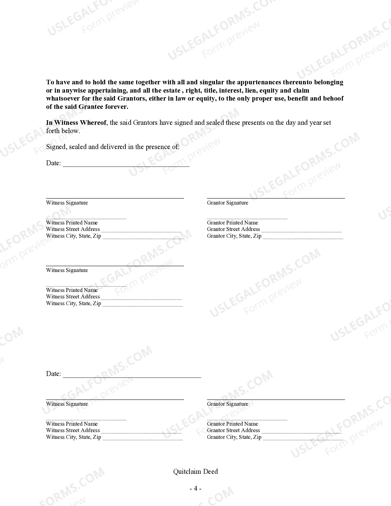 Preview Quitclaim Deed - Two Individuals to Four Individuals