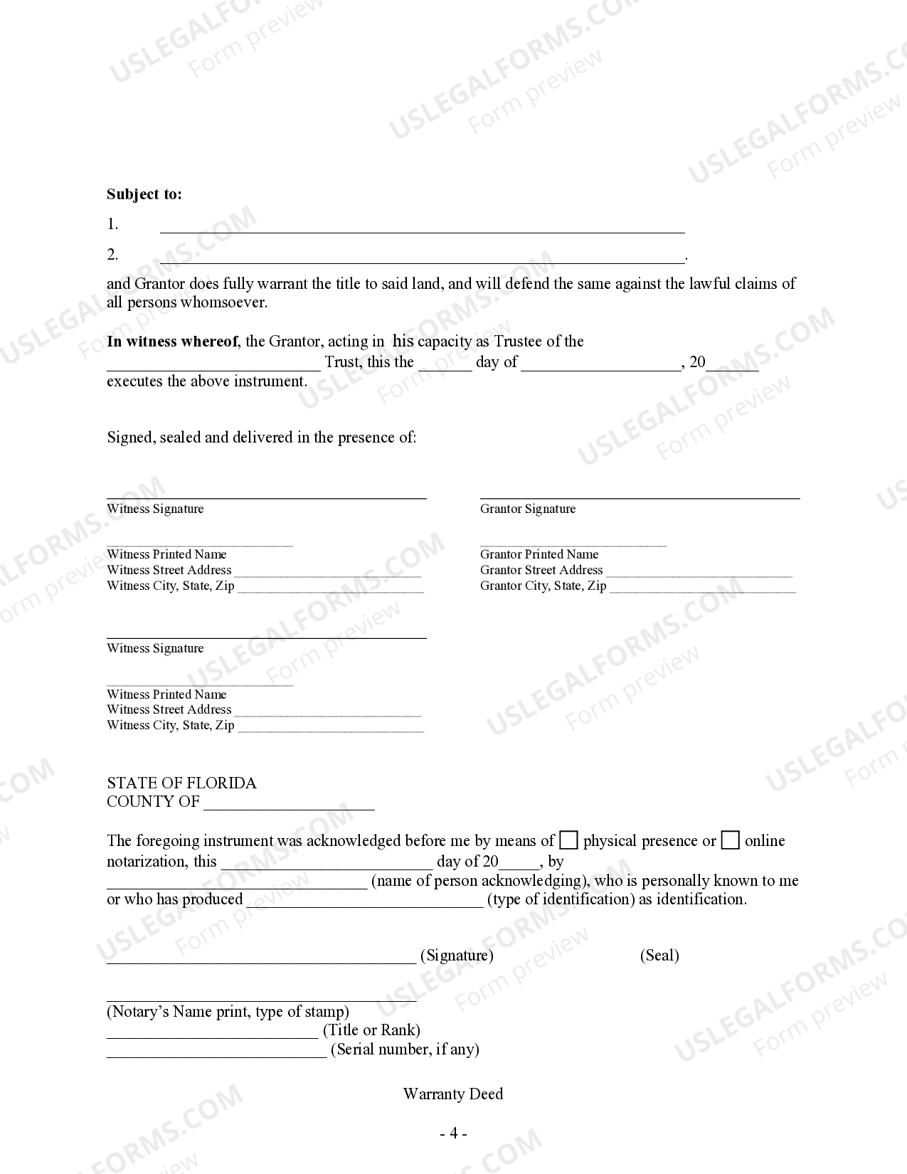 Florida Warranty Deed Individual to Three Individuals Warranty Deed