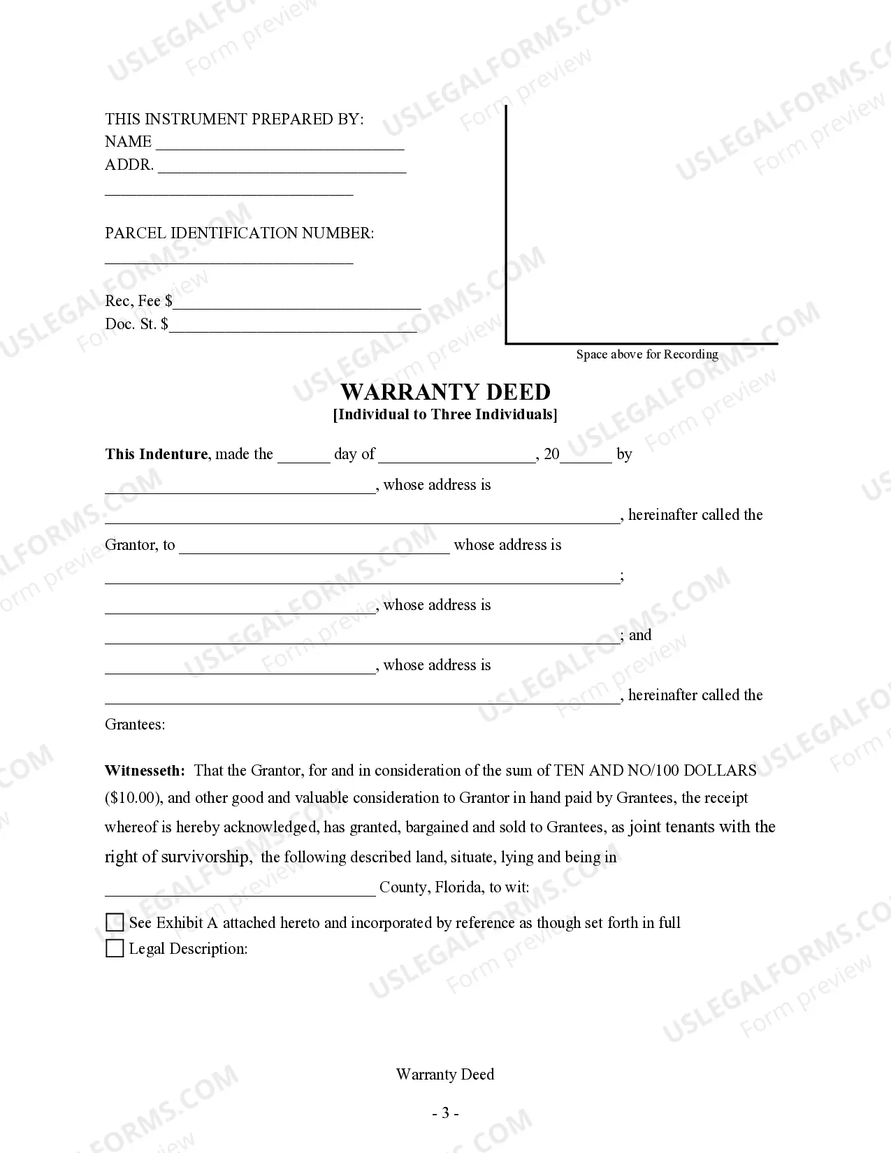 Preview Warranty Deed - Individual to Three Individuals
