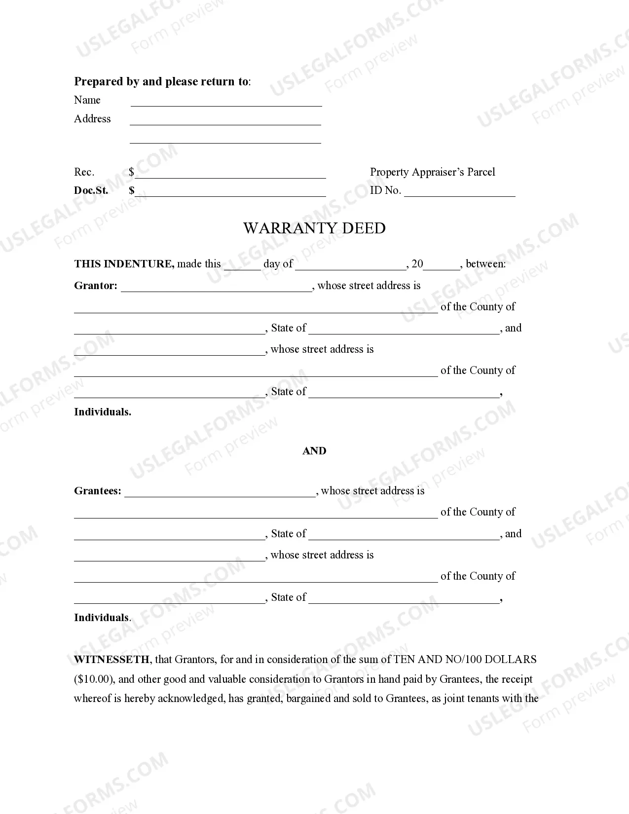 Preview Warranty Deed - Two Individual Grantors to Two Individual Grantees as Joint Tenants