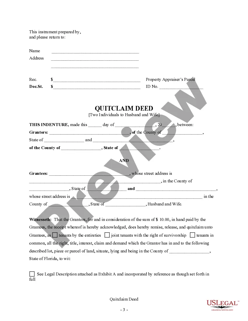 Preview Quitclaim Deed by Two Individuals to Husband and Wife