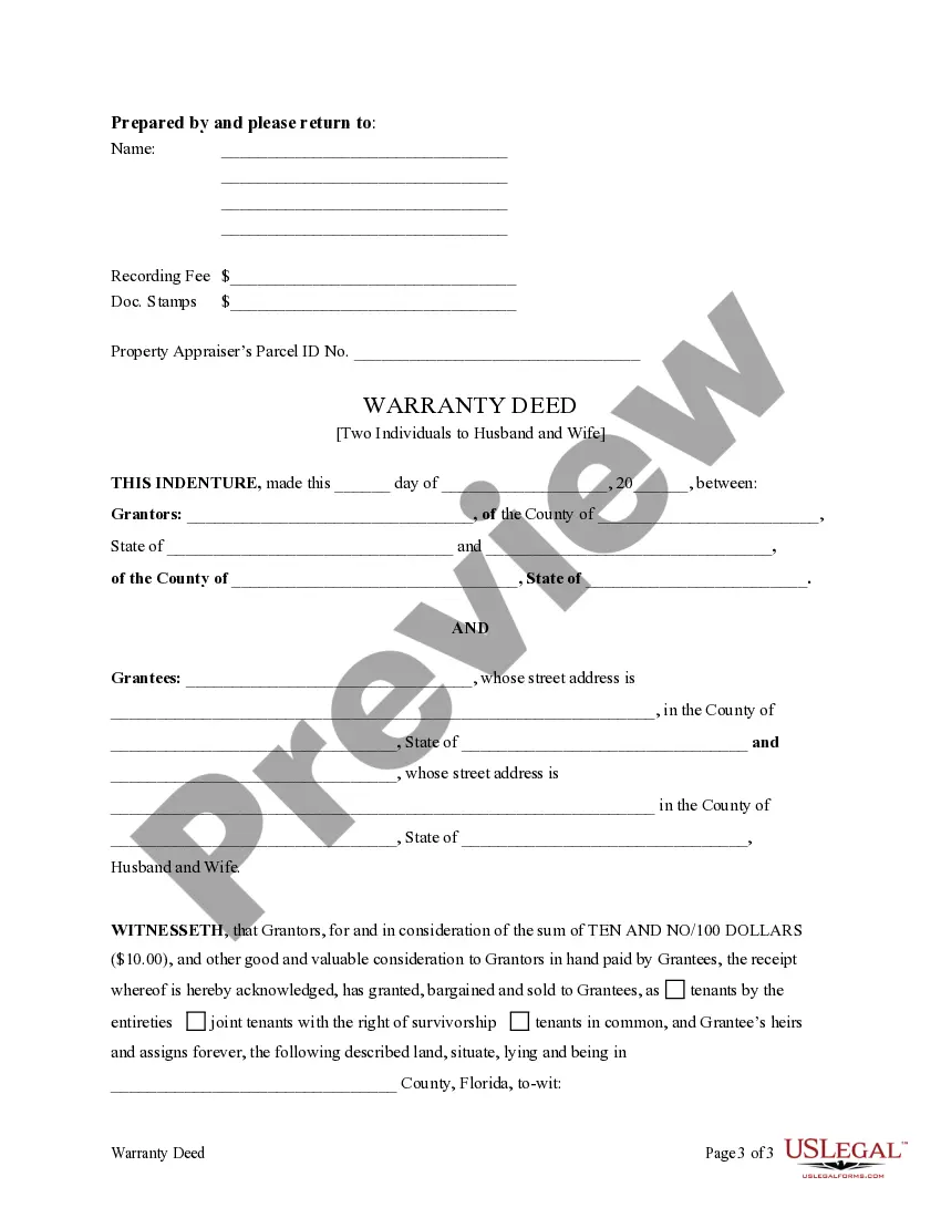 Preview Warranty Deed from two Individuals to Husband and Wife