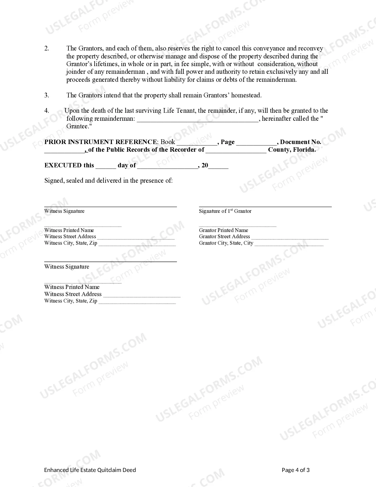 Preview Enhanced Life Estate or Lady Bird Deed - Quitclaim - Two Individual or Husband and Wife to Individual