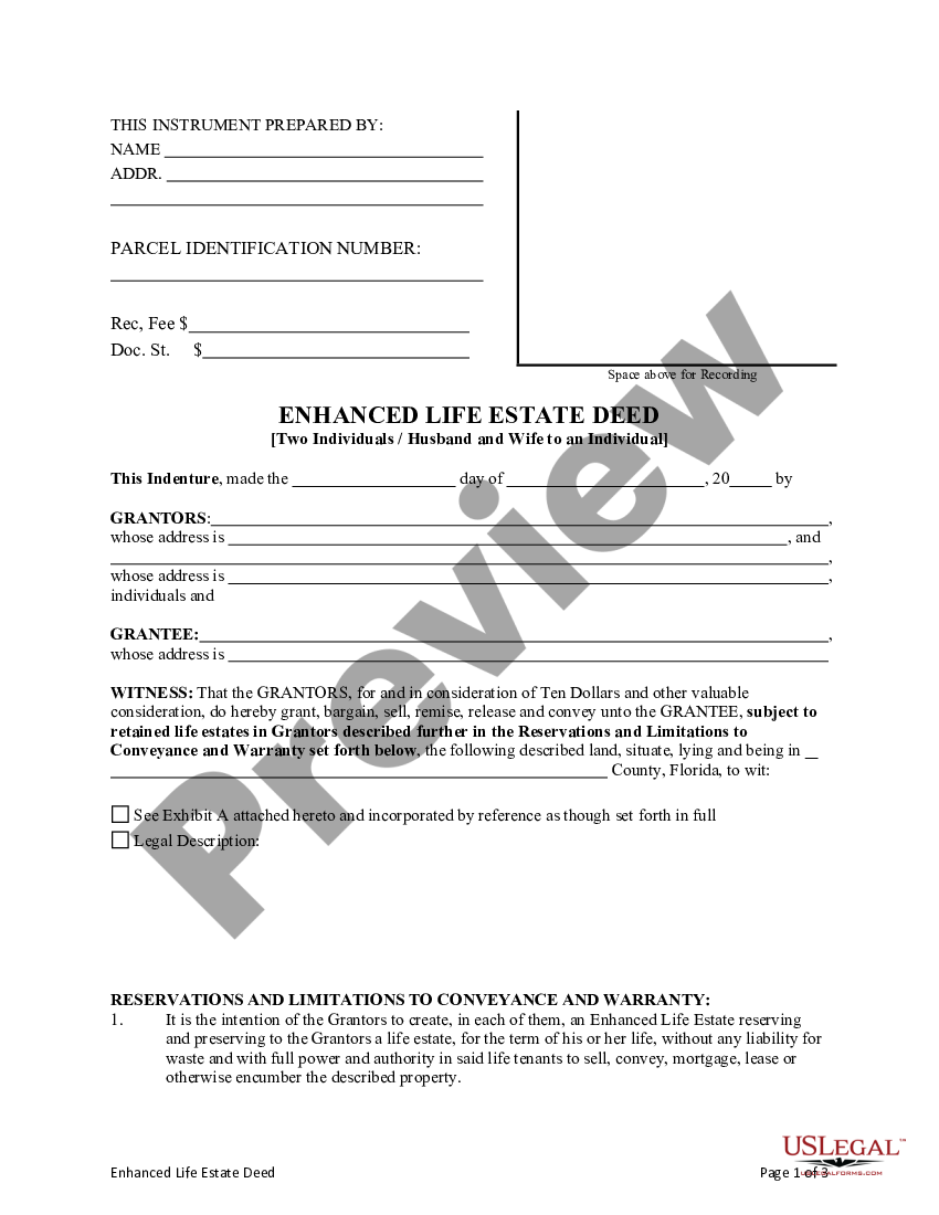 Florida Enhanced Life Estate Or Lady Bird Deed Fl Lady Deed US 