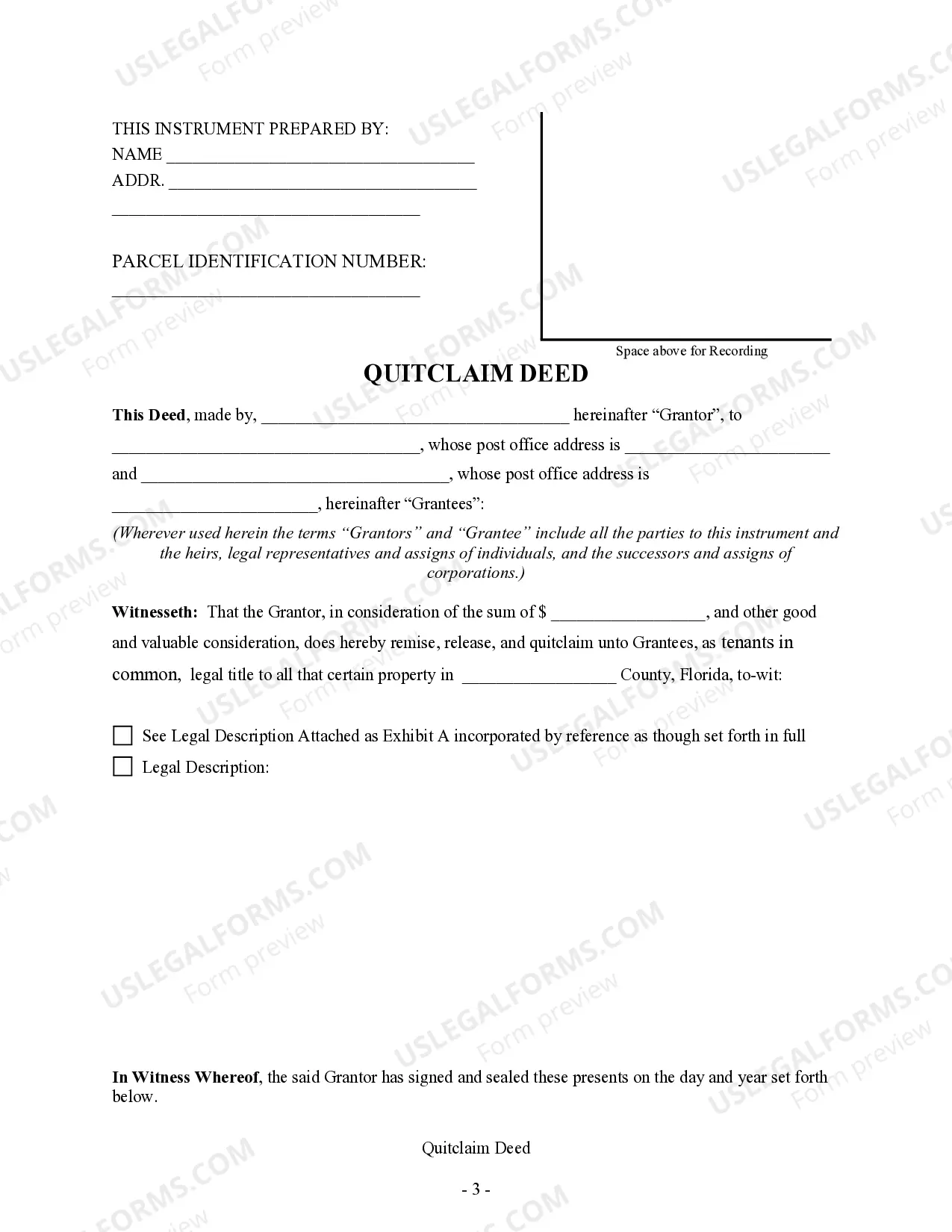 Preview Quitclaim Deed - One Individual to Two Individuals