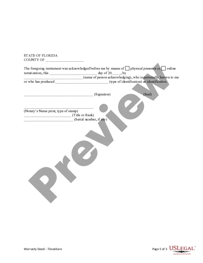 Get Warranty Deed for Timeshare from an Individual to Five Individuals Preview Warranty Deed for Timeshare from an Individual to Five Individuals