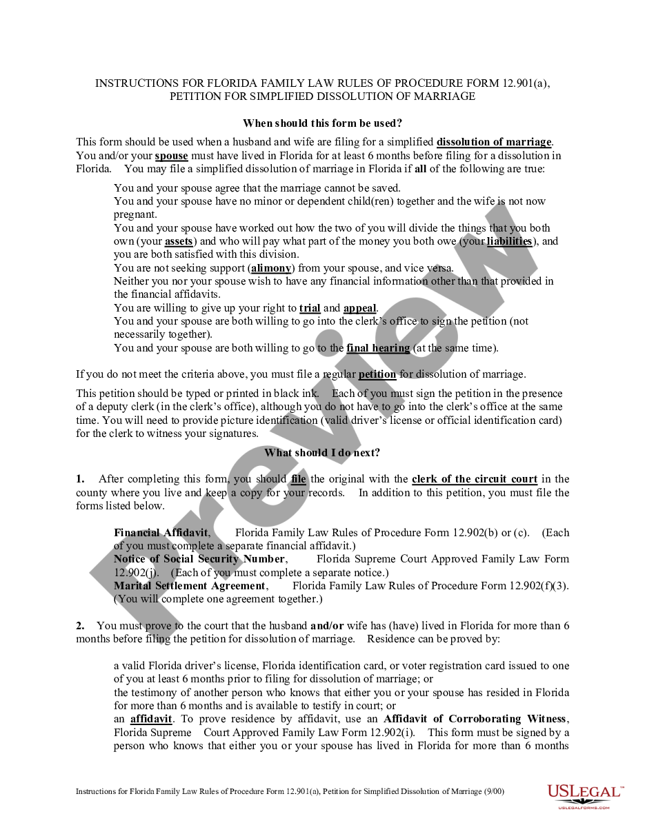 page 0 Simplified Petition for Dissolution of Marriage and Order preview