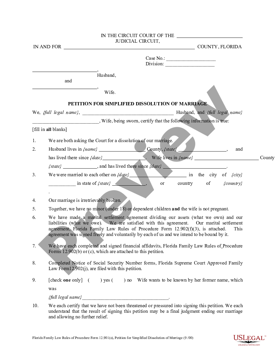 form Simplified Petition for Dissolution of Marriage and Order preview