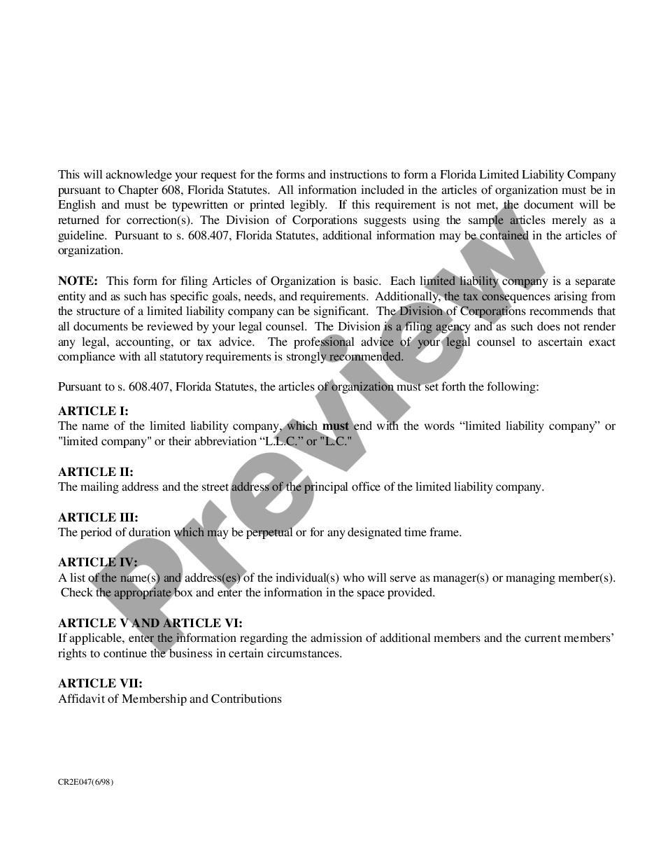 page 0 Articles of Organization preview