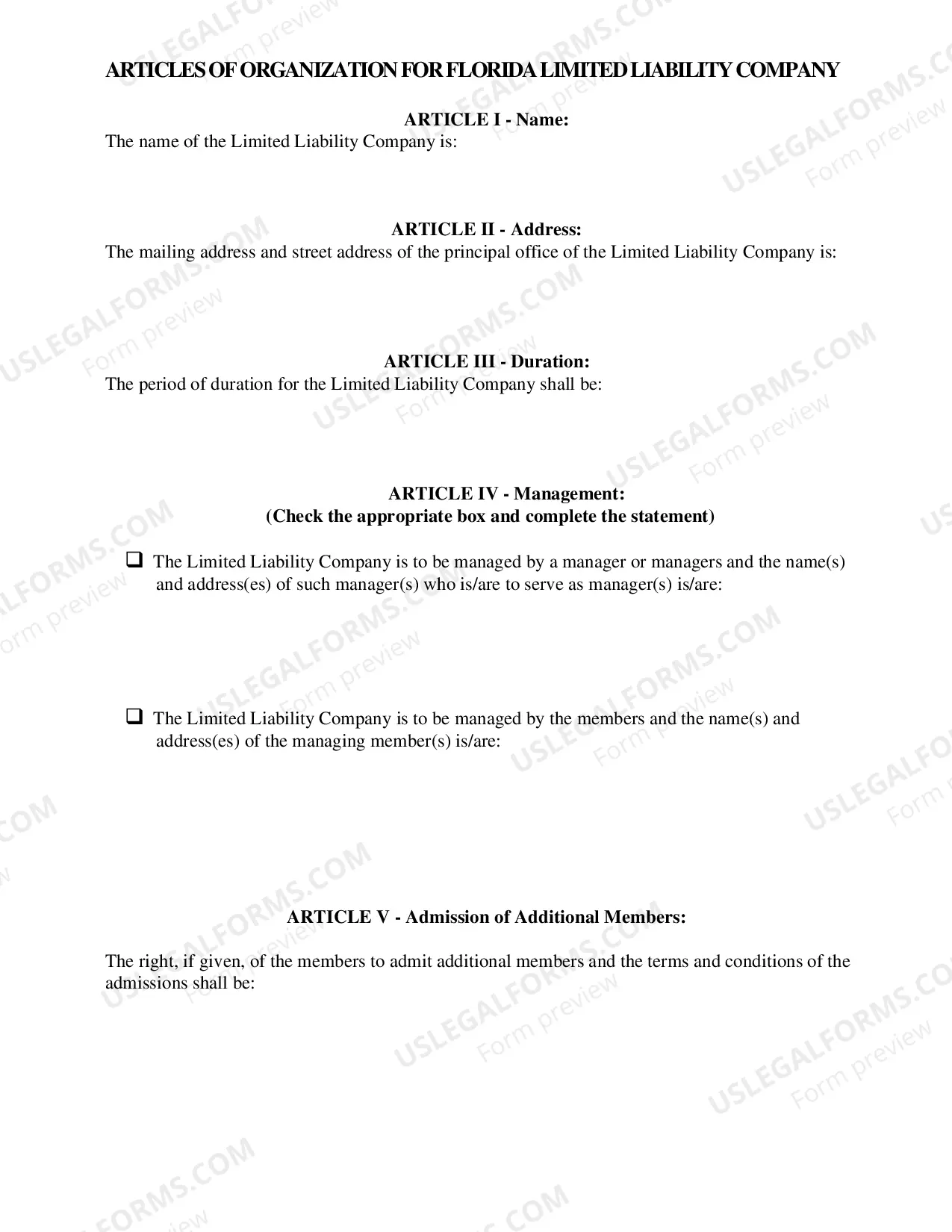 Preview Articles of Organization