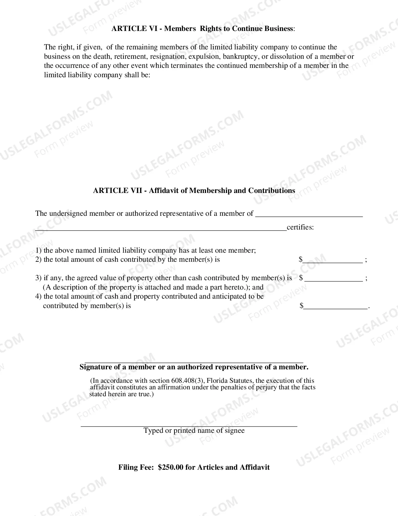 Preview Articles of Organization