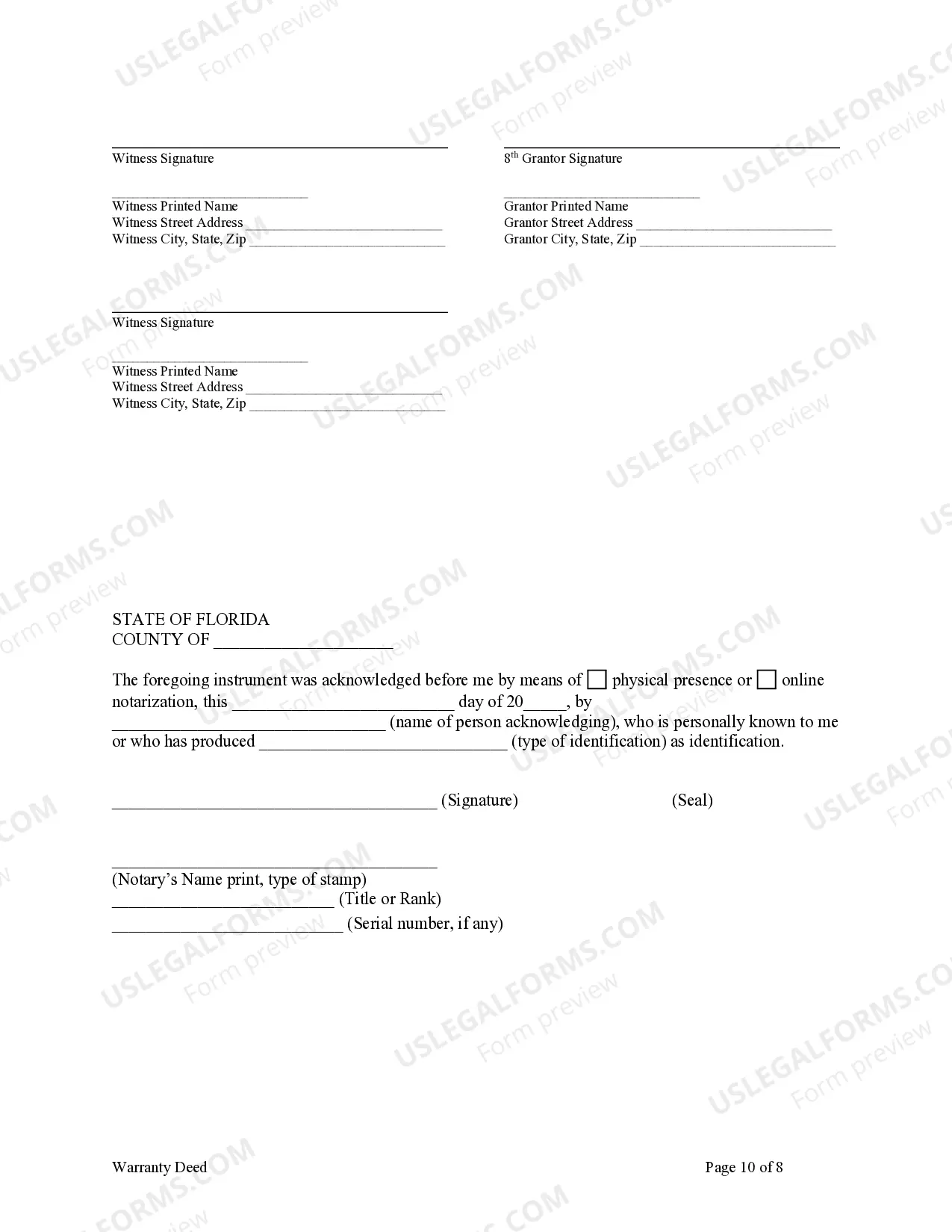 Preview Warranty Deed - Eight Individuals to One Individual