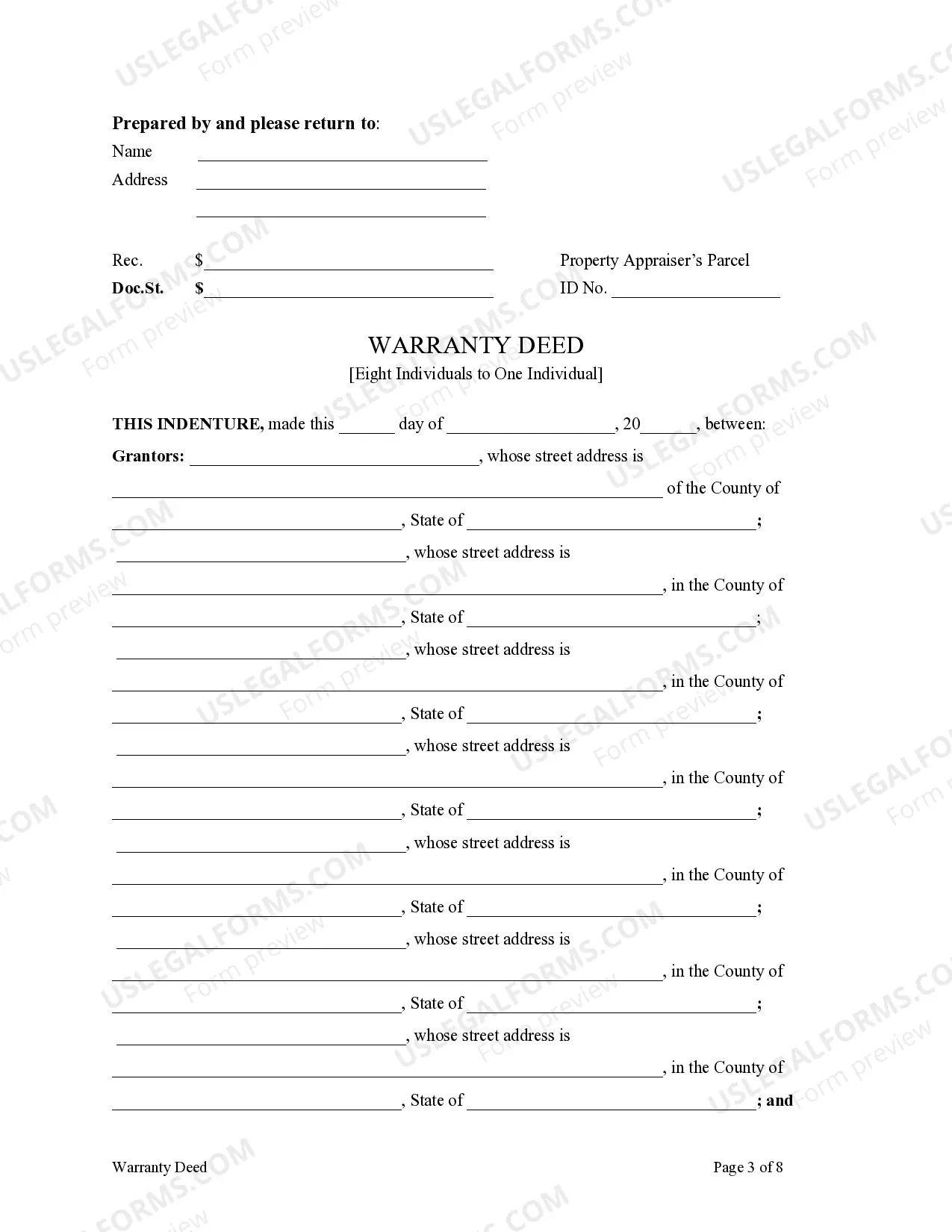 Preview Warranty Deed - Eight Individuals to One Individual