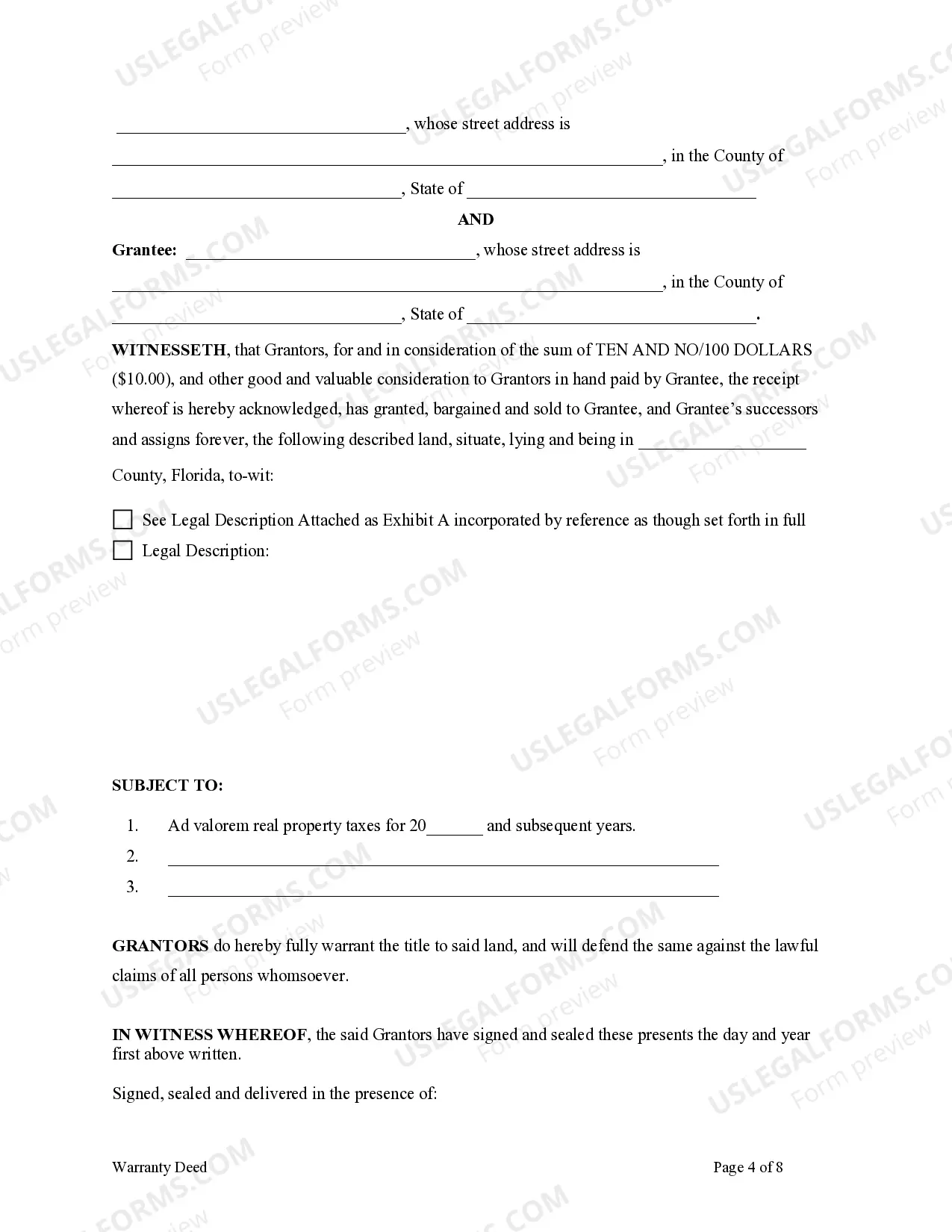 Preview Warranty Deed - Eight Individuals to One Individual