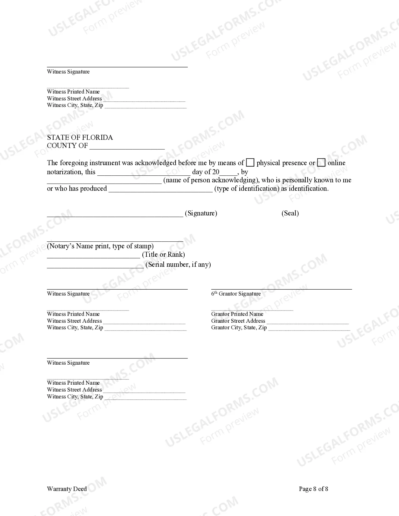 Preview Warranty Deed - Eight Individuals to One Individual