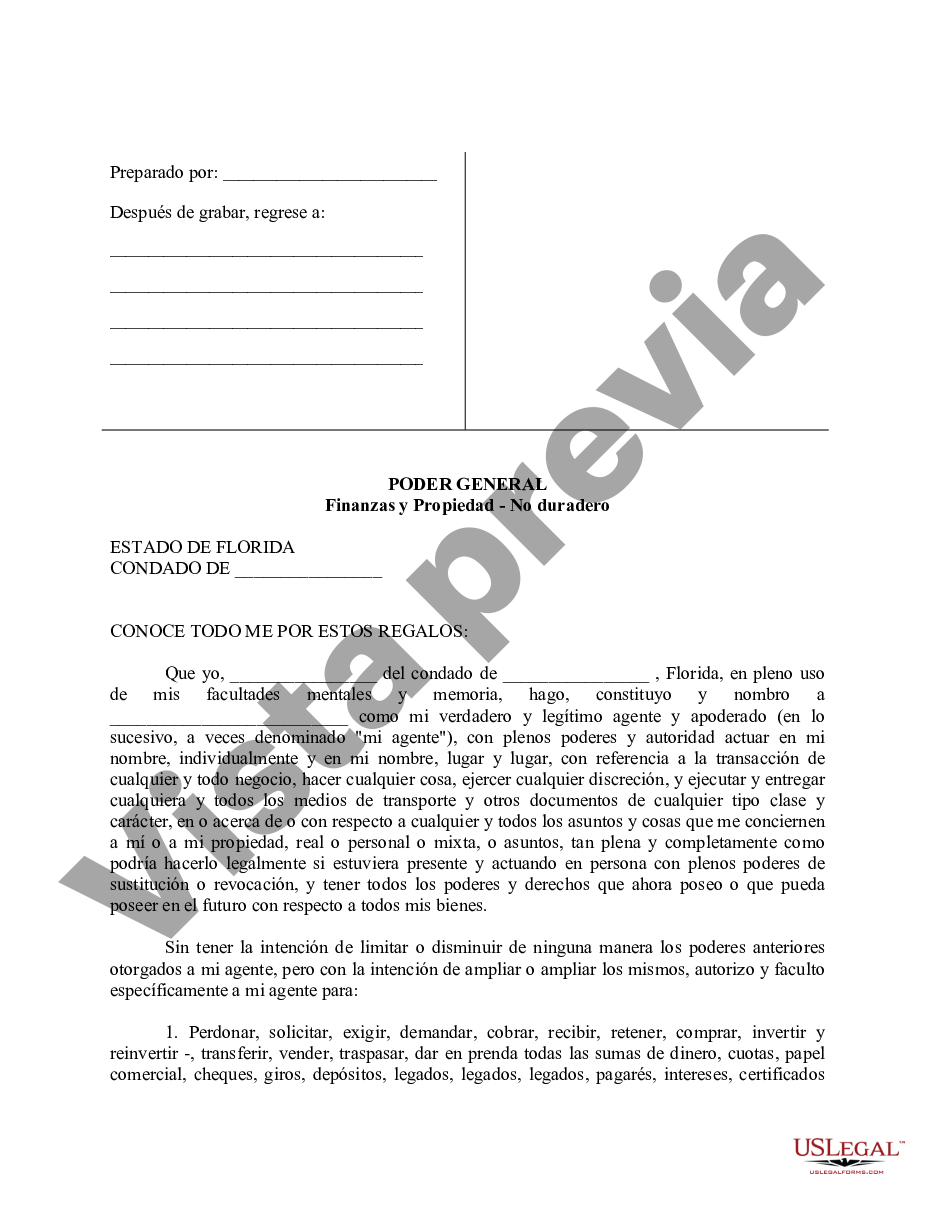 Hillsborough Florida Poder General De Propiedad Y Finanzas No Duradero Poder General Us 5984