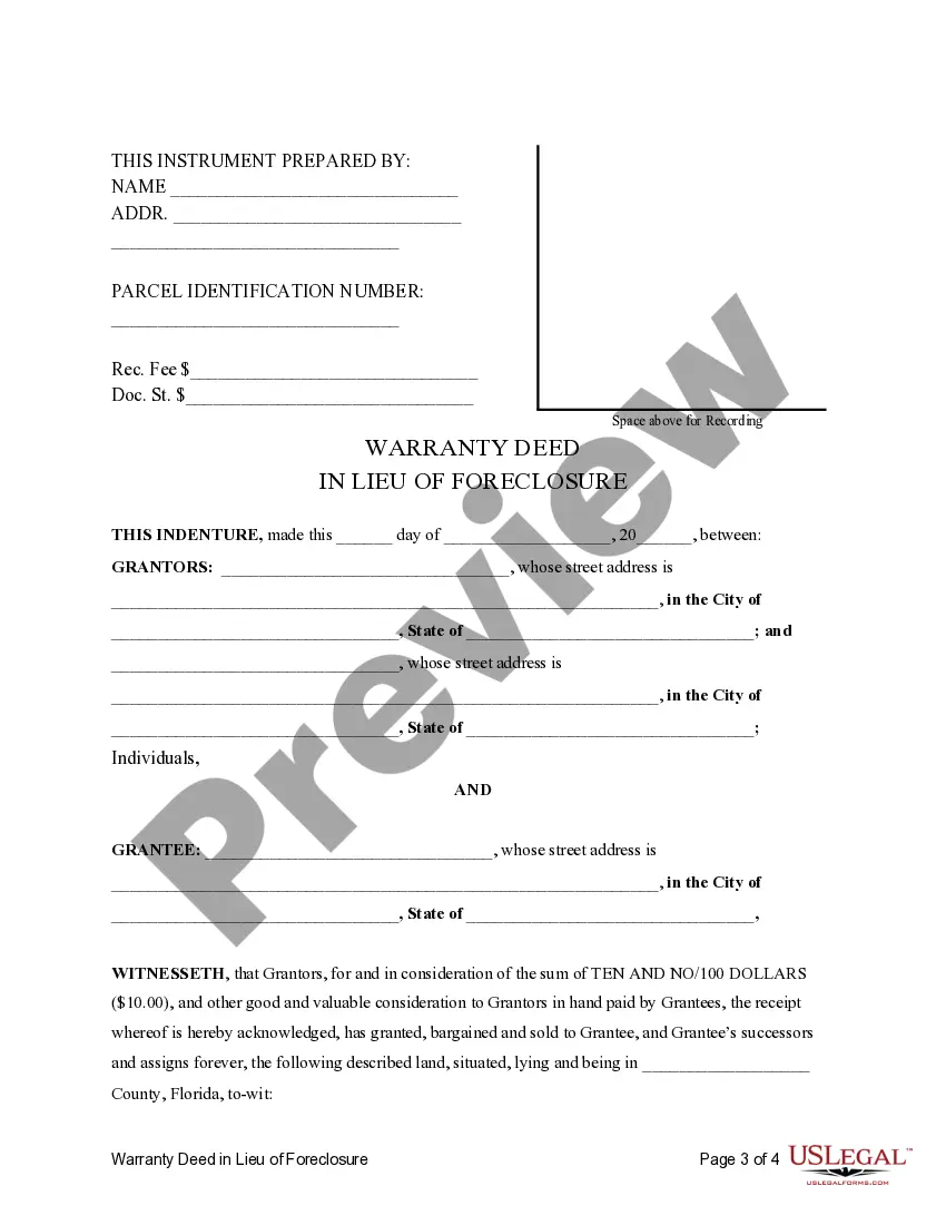 Get Warranty Deed in Lieu of Foreclosure Preview Warranty Deed in Lieu of Foreclosure