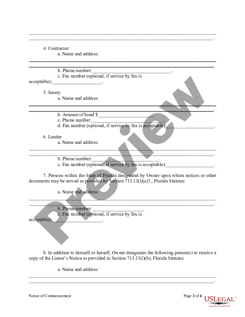 Port St Lucie Florida Notice Of Commencement Form Individual 