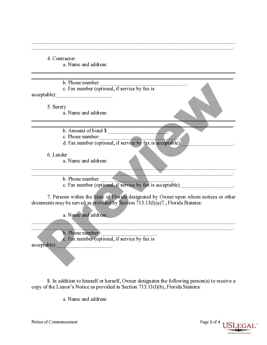 Preview Notice Of Commencement Form - Individual