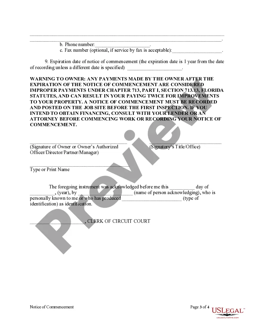 Preview Notice Of Commencement Form - Individual