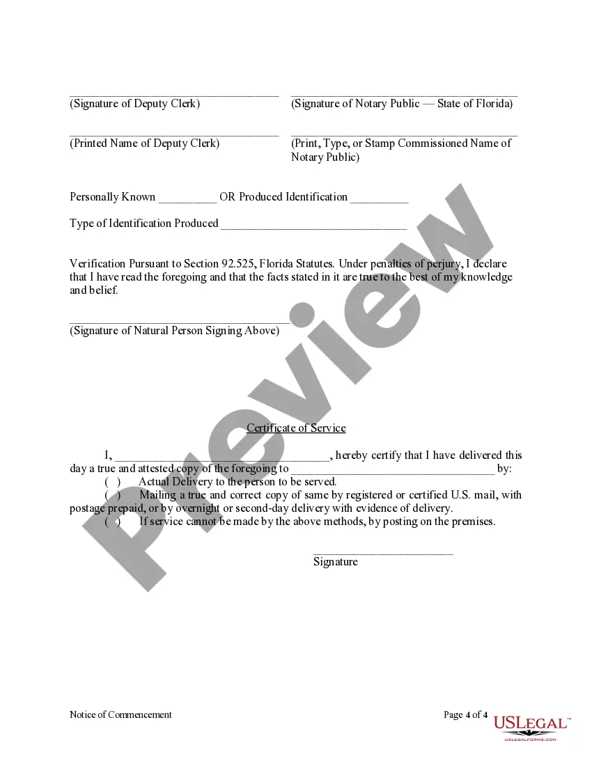 Preview Notice Of Commencement Form - Individual