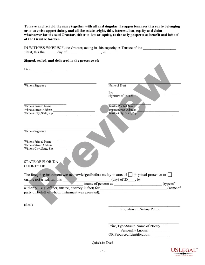 Preview Quitclaim Deed - Trust to Trust