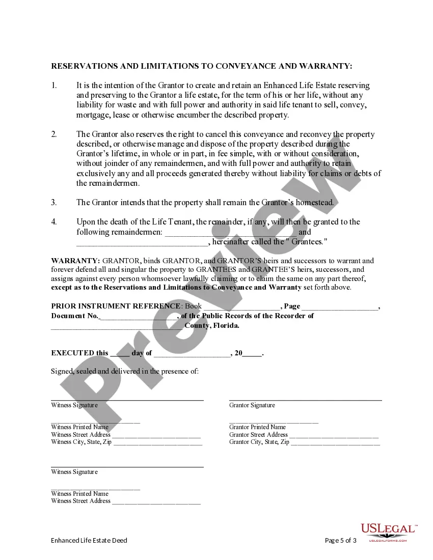 Get Enhanced Life Estate or Lady Bird Deed - Individual to Two Individuals / Husband and Wife Preview Enhanced Life Estate or Lady Bird Deed - Individual to Two Individuals / Husband and Wife