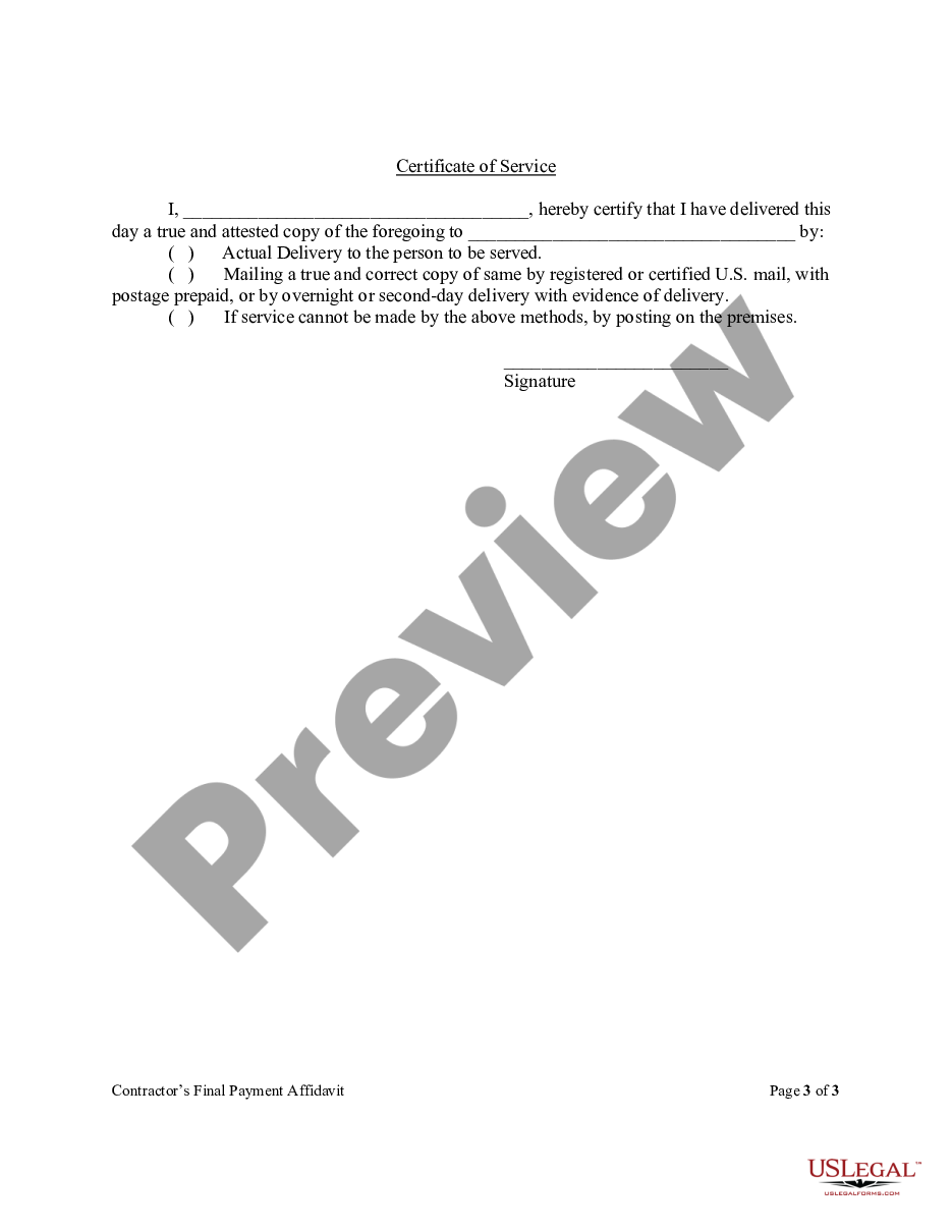page 2 Contractor's Final Affidavit Form - Construction - Mechanic Liens - Individual preview