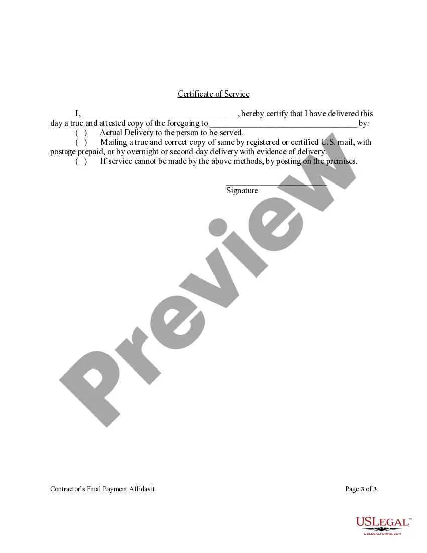 Get Contractor's Final Affidavit Form - Construction - Mechanic Liens - Individual Preview Contractor's Final Affidavit Form - Construction - Mechanic Liens - Individual