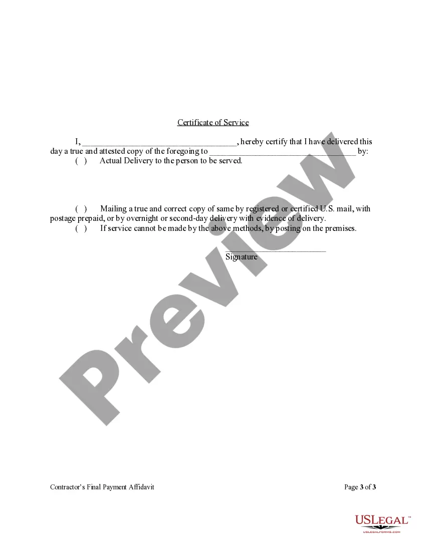 Preview Contractor's Final Affidavit Form - Construction - Mechanic Liens - Corporation