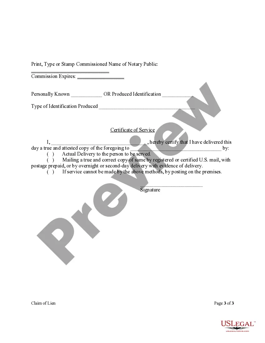 Preview Claim of Lien Form - Construction - Mechanic Liens - Corporation or LLC